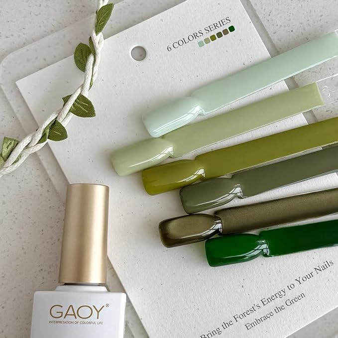 GAOY Green Gel Nail Polish Set, 6 Colors Dark Green Cat Eye, Soak Off UV Light Cure Gel Polish Kit for Nail Art DIY at Home