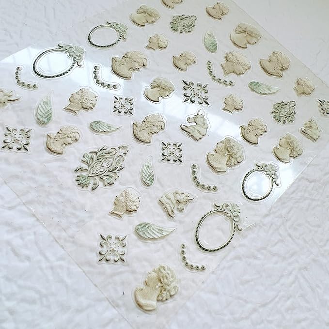 NAIL ANGEL 7Sheets Nail Art Adhesive Sticker Sheet 3D White Wedding Frame Shapes Nail Art Decoration 10310