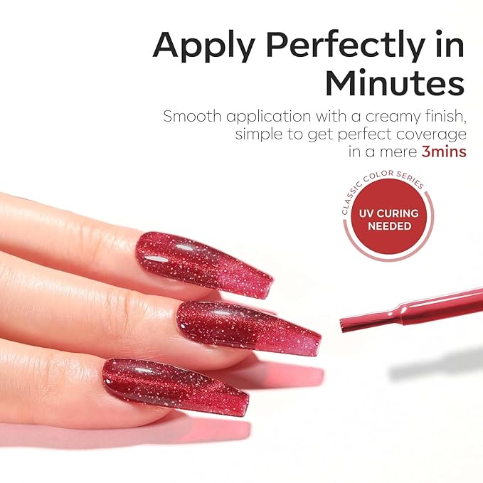modelones Glitter Gel Nail Polish Pastel Burgundy Red Gel Nail Polish Soak-Off UV Gel Polish - 28+ Days Long-Lasting Salon-Quality Nail Art for Spring & DIY Manicure & Gift 15ML