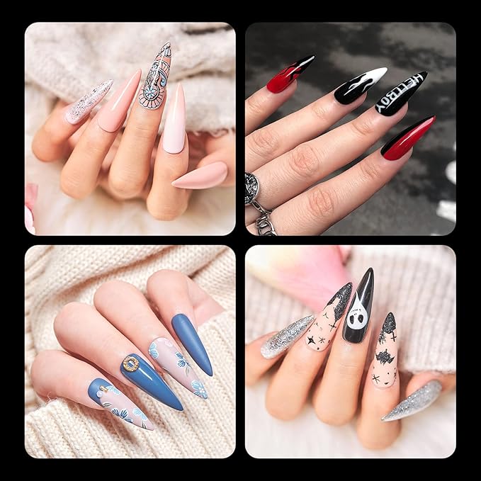 LoveOurHome 600pc Medium Stiletto Nail Tips Fake Nails, Clear Press on Nails Medium Gel Nail Tips Stiletto Acrylic Nails Pointy False Nails Clear Artificial Fingernail for Gel Nail Extension