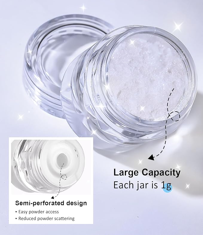 Moonlight White Chrome Nail Powder BISHENGYF - 1g Super Glossy Pearl Effect Chrome Nail Powder for Gel Nails Metallic Mermaid Pearl Nail Powde r for Nai l Art Decoration
