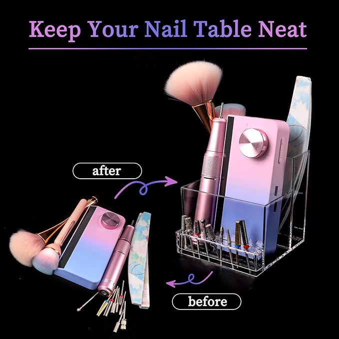 ANGNYA Nail Drill Holder Grinding Bit Storage Box, 10 Holes Transparent Nail Drill Bit Holder Plastic Nail Drill Tool Organizer Manicure Tools Display Box for Nail Tech Supplies