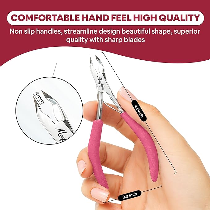 Professional Cuticle Nipper/Cuticle Trimmer 2 Pack Set, 4mm Sharp Jaws, In Plush Leather Case, Non-Slip Thick Comfort Grip, Cuticle Cutter/Cuticle Clipper for Manicure, Stainless Steel Nail Tools