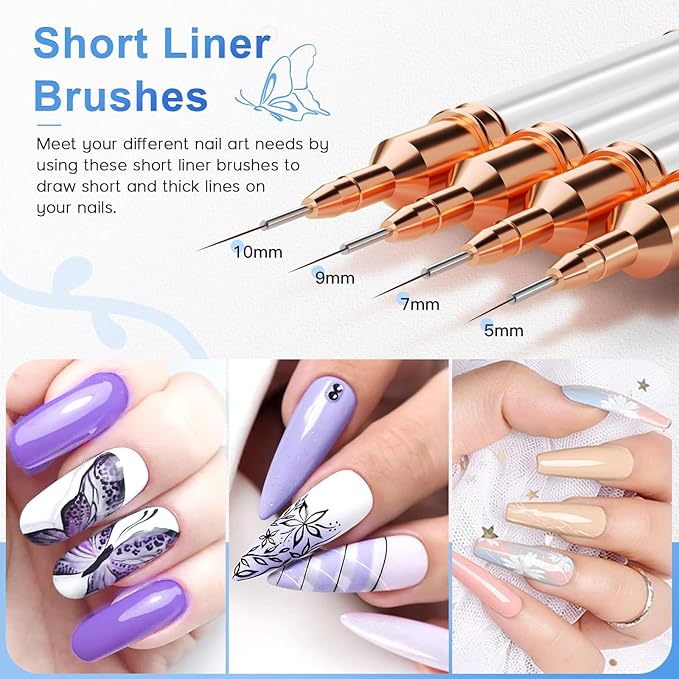 Nail Art Brushes, Eptbsdu 5PCS Double Ended Nail Art Liner Brushes with Cap Striping Liner Brush Nail Design Brushes for Long Lines, Tiny Details, Fine Drawing Nail Brushes for Nail Art, Silver