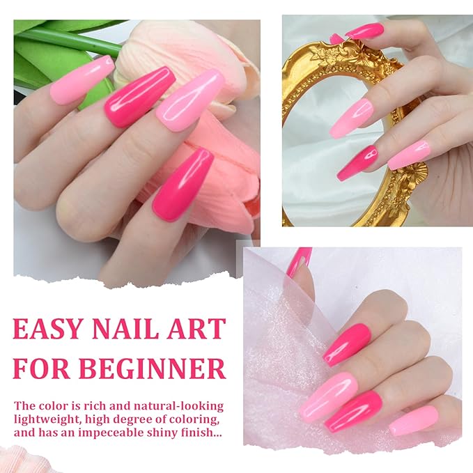 Hot Pink Dip Powder Color, Nail Dipping Powder French Powder Pro Collection System Nail Art Starter Manicure Salon DIY at Home, Odor-Free&Long-Lasting, No Needed Nail Lamp Curing, 1 Oz