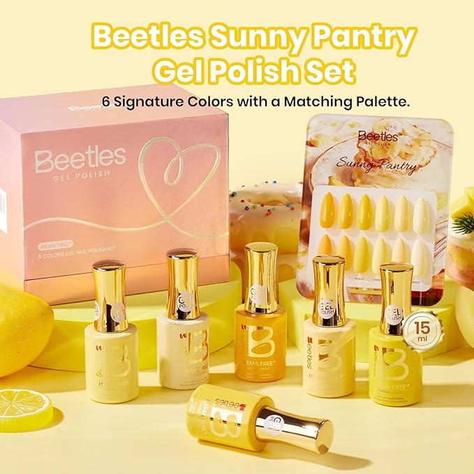 Beetles Yellow Gel Nail Polish Set - Sunny Pantry with Color Card, 6Colors HEMA FREE Yellow Gel Nail Polish Set 15ML/0.51FlOz, Same Color Bottle, Long-Lasting Soak Off UV Lamp Summer Spring Nails Art