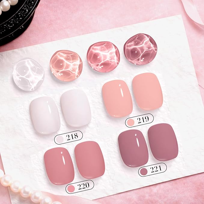 AZUREBEAUTY Nude Pink Nail Polish Set (4 Colors + Top Coat), Soft Solid Shades for Natural Look, Glossy Finish, Fast Dry, No Lamp Needed