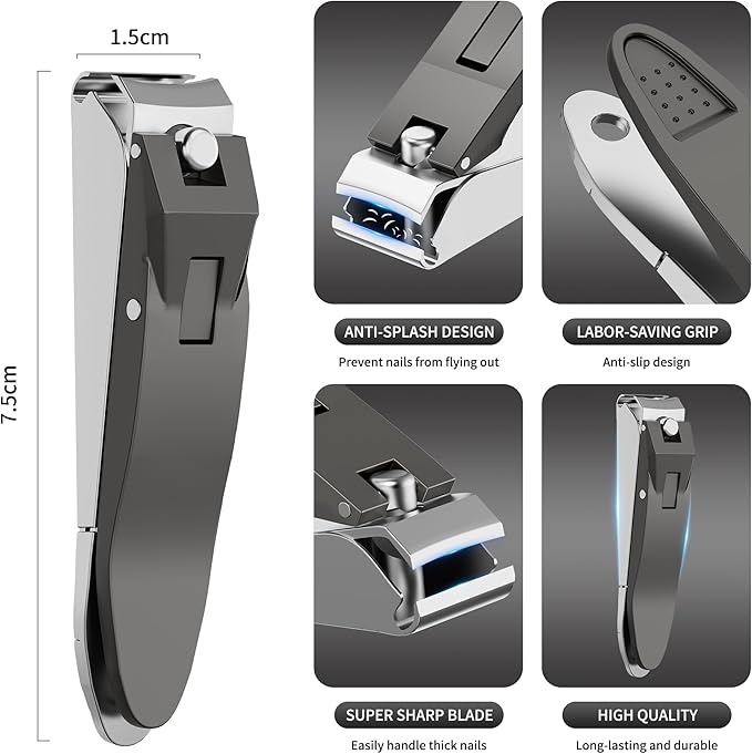 Heavy Duty Nail Clippers for Men Sharp Stainless Steel Fingernail and Toenail Cutter with Nail Catcher Precision Grooming Tool for Thick Nails Gift for Dad Husband Him