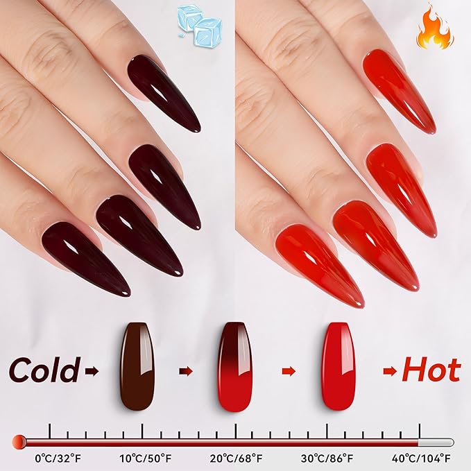 YTD Likomey Color Changing Gel Nail Polish 6 Colors with Base and Top Coat Kit,Fall Winter Mood Temperature Change Colors Red Green Blue Ombre Thermal Manicure UV Color Gel Set,8 Pcs 7.5 ml