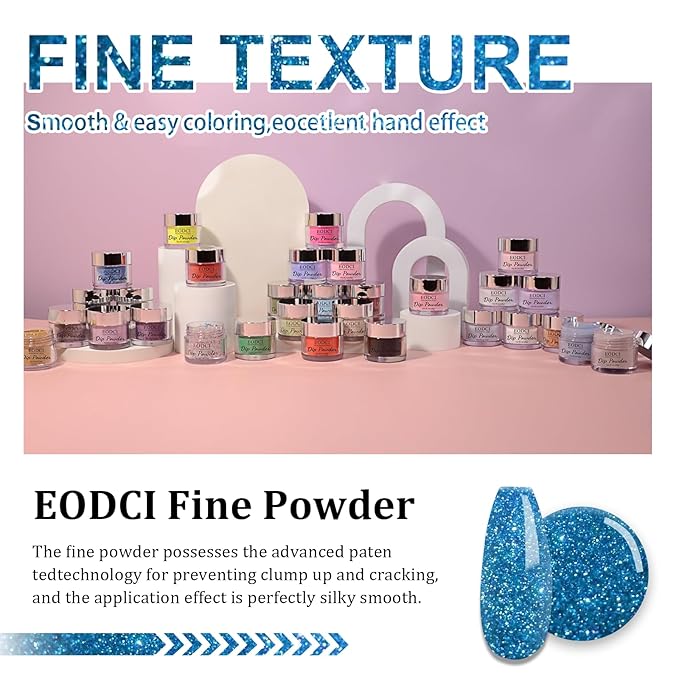 Nail Dip Powder Glitter Blue Color, No Lamp Curing, French Powder Pro Collection System Nail Art Starter Manicure Salon DIY at Home, Odor-Free & Long-Lasting, 1 Oz