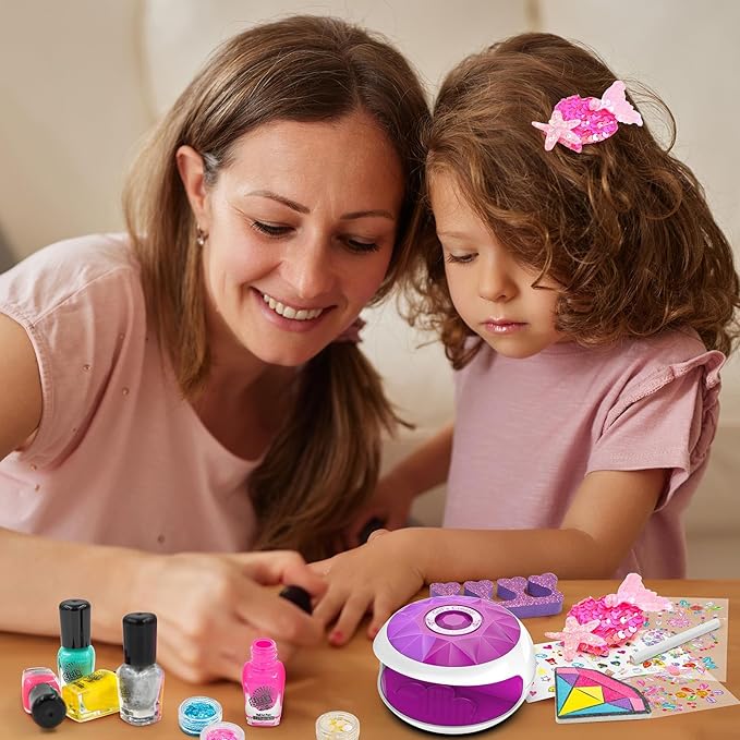 Amagoing Kids Nail Polish Set for Girls, All-in-One Nail Art Kit with Storage Box Ages 6-8, Non Toxic Peelable Nail Polish, Nail Dryer, Hair Clip, Girl Makeup Case Toys Birthday Gift for 5 6 7 8 9