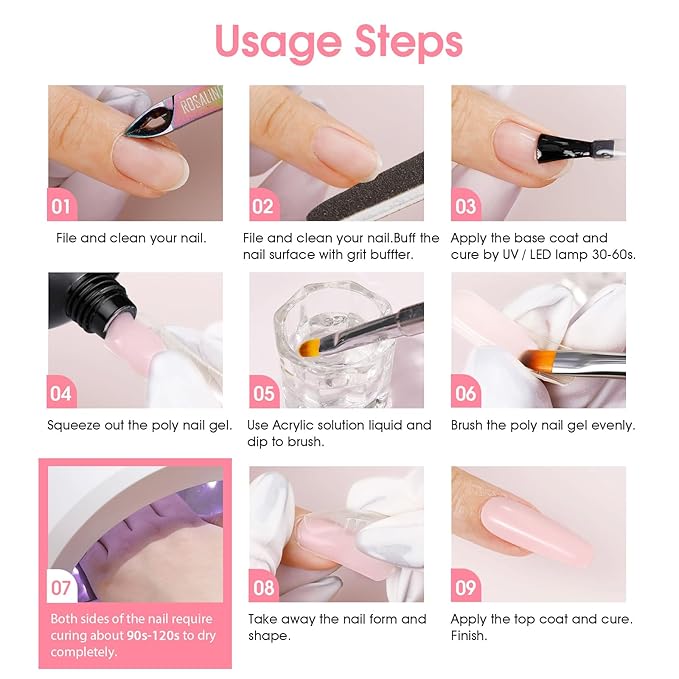 ROSALIND White Rose Pink Acrylic Poly Extension Gel, 2 PCS 2oz/60ml White Poly Nail Gel Set for white Nail Art Decoration, Builder Pink Gel Thickening Poly Nail Gel Tube Easy to DIY Use Need UV Lamp