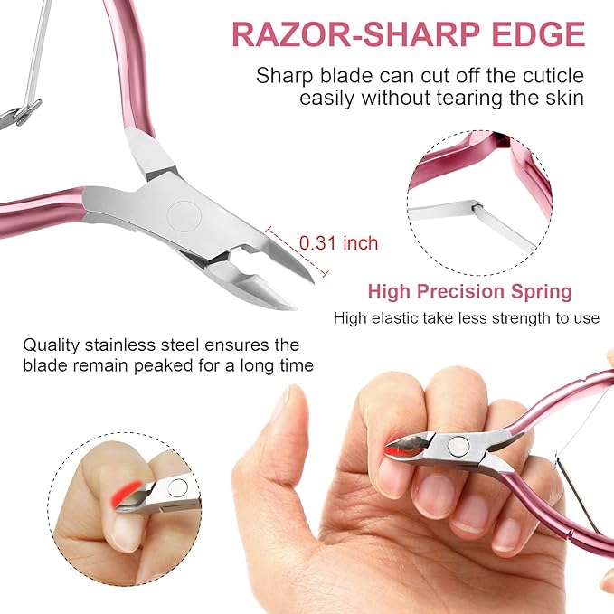 Mudder Acrylic Nail Clippers Kit False Nails Tips Cutter Professional Cuticle Trimmer Nipper Cutter Pusher Remover Stainless Steel Manicure Pedicure Art Tools Set Salon Home(Pink Rose)