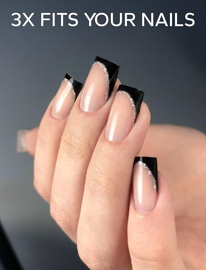 Nail Polish Strips – 32PCS UV Free Salon Quality Wraps, Long Lasting Gel Nail Stickers for Women (French Luxe Black)