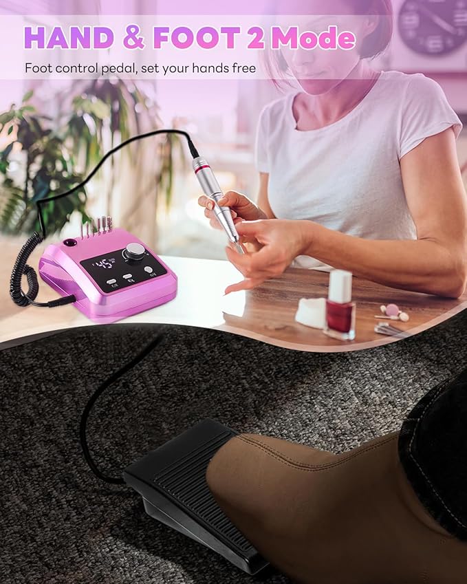 CozyZen Electric Nail Drill Professional: 45000 RPM Nail File Kit Machine with LCD Display, Hand & Foot Control Low Noise for Acrylic, Gel Nails, Manicure & Pedicure - Salon & Home Use (Dazzle Plus)