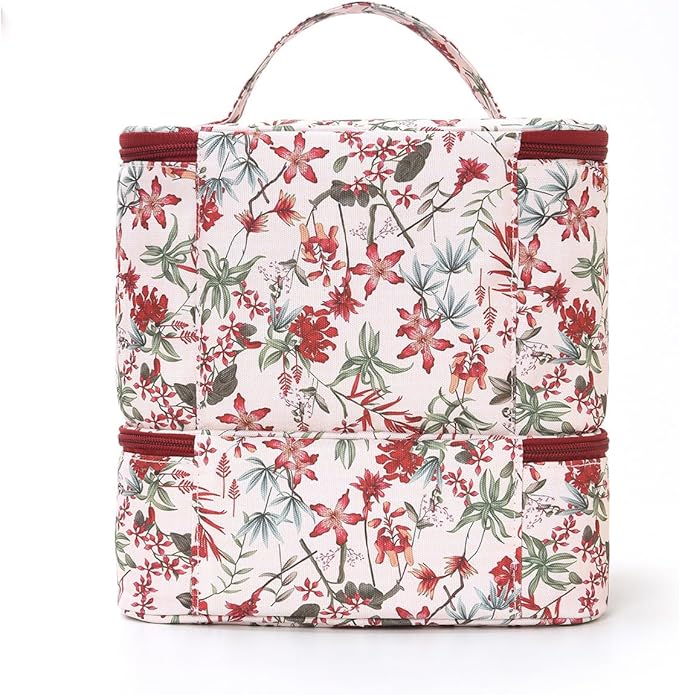 Nail Polish Organizer Aesthetic Nail Organizers and Storage, Bow Nail Supplies Kit Organizer Travel Carrying Case for Manicure Tools (Floral E, 2 Layer)