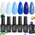 Beetles Blue Gel Nail Polish,6 Colors Baby Blue Glitter Aquarius Holy Water Collection Gel Polish Soak off Uv Led Lamp Nail Art Manicure Gifts for Women St Patrick Day