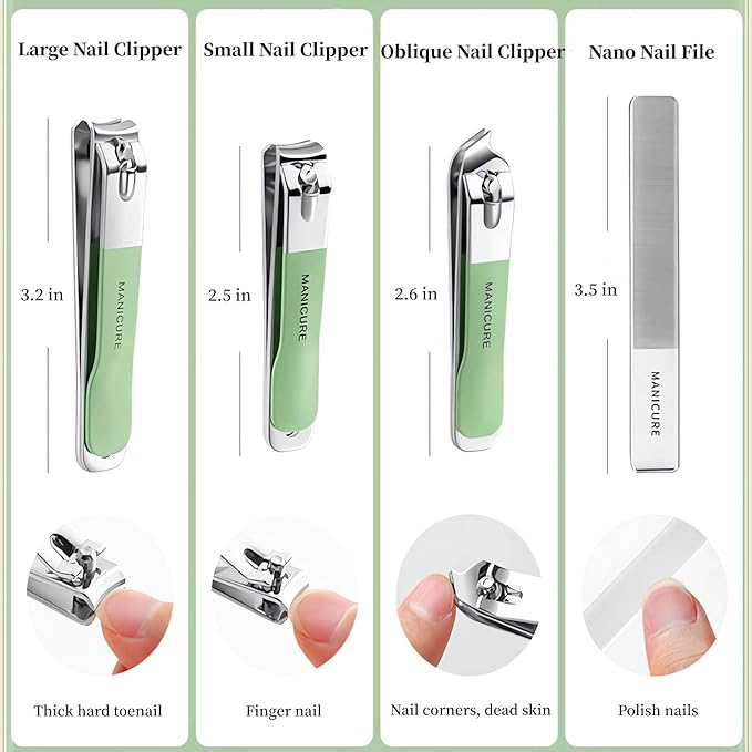 Manicure Set Nail Clippers Pedicure Kit, 4 Pcs Stainless Steel Nail Clippers, Beauty Tool Portable Set Professional Grooming Kits, Travel Nail Kit for Men and Women