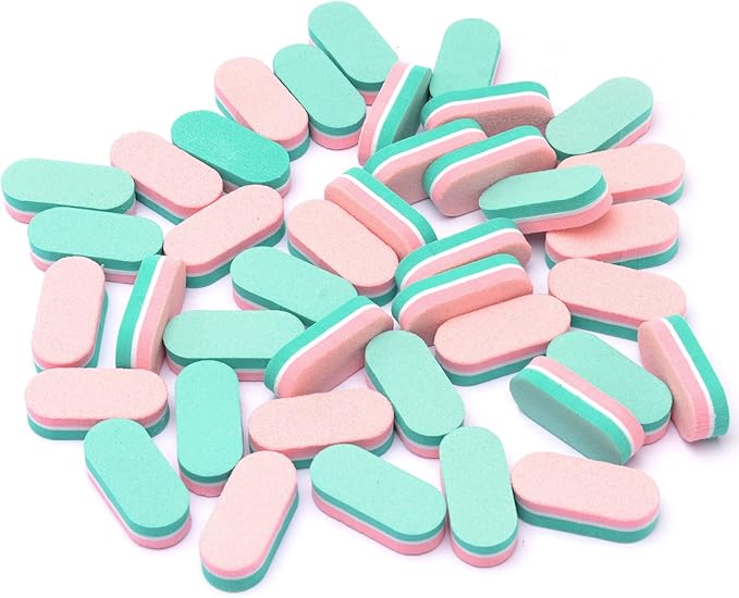 Diesisa Mini Nail Files Block, 100/180 Grit Sponge Nail Buffers for Acrylic Nails, Mini Buffing Block Double Sided for Manicure Tools 40 Count - Green/Pink