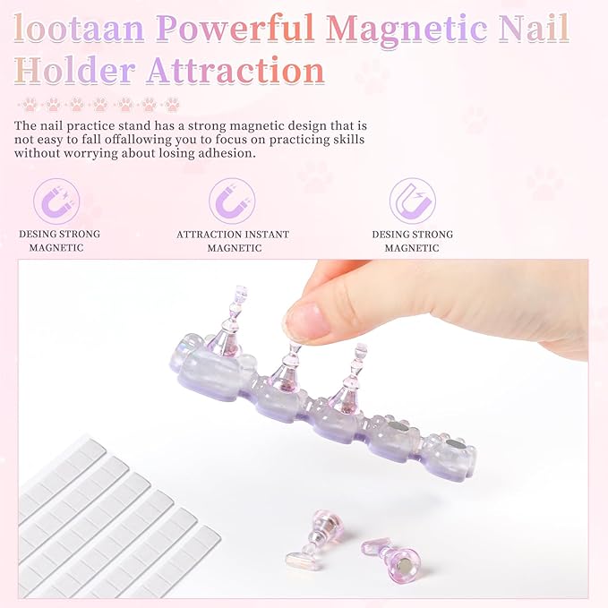 lootaan 2 Set Nail Holder for Painting Nails ,Fake Nail Tips Training ,Aurora Acrylic Nail Stand for Press on ,Nails Display with 96 Pcs Reusable Adhesive Putty (Laser purple)