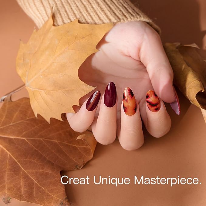 beetles Gel Polish Set - Burnt Orange Gel Polish Autumn Leaves Collection, Brown Burgundy Glitter Black Colors Nail Art Soak Off Uv LED Nail Kit Minicure DIY Home Gifts for Women