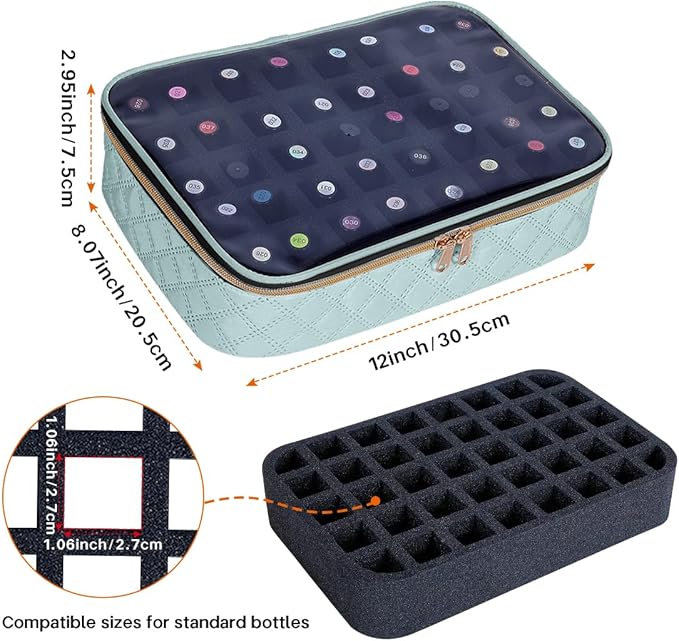 Nail Polish Bag organizer-Holds 40 bottles(15ml-0.5fl.oz)，Nail Polish Carrying Case Clear Multifunctional Cosmetic Travel Cases Makeup Bags Green