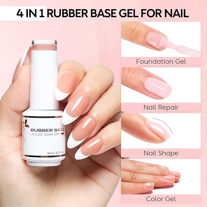 Nicedeco Hema Free Rubber Base Gel Polish for Nails 6 Pcs Cruelty Free Vegan Rubber Gel Nail Strengthener Nude Pink Nail Gel Polish Set 35