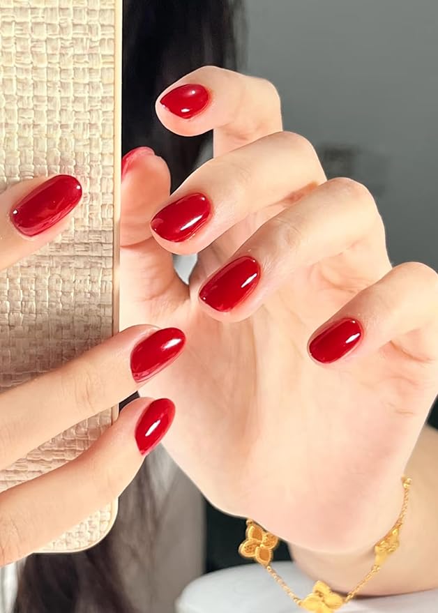 Semi Cured Gel Nail Strips - UV Light Gel Nail Stickers - 20 Long Lasting Salon Quality Wraps (Resplendent Red)