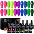 12Pcs Neon Gel Nail Polish Kit Hot Pink Green Purple Blue Gel Polish Kit with Base Top Coat for Nail Art DIY 10 Colors