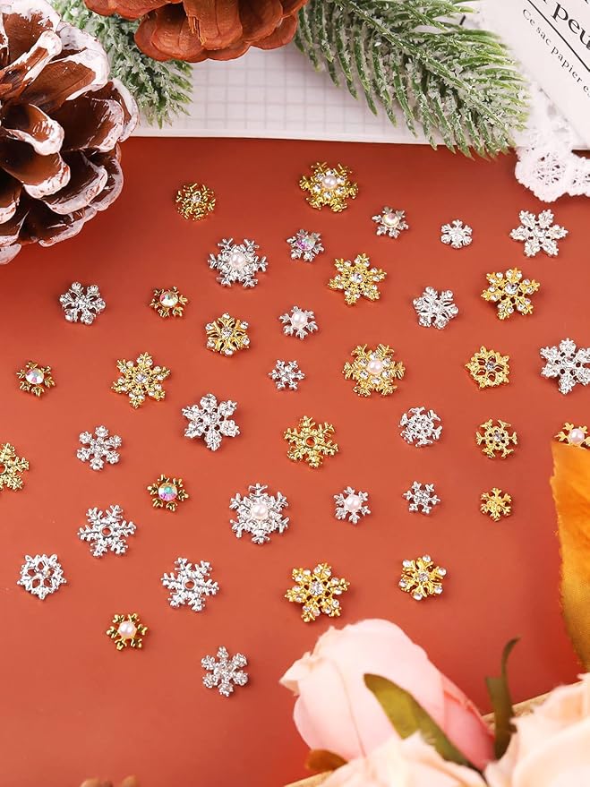 72 Pcs Christmas Snowflake Nail Charms, Kalolary 3D Glitters Nail Rhinestones with Gem Crystals Jewelry for Christmas Holiday Nail Art Decoration