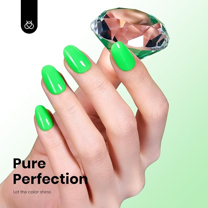 Beetles Neon Green Gel Nail Polish – Hema Free UV LED Soak Off Green Gel Polish Long-Lasting Colorful Bottle St Patricks Day Nails Art Manicure Salon DIY