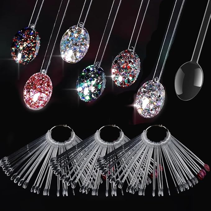 150 Pcs Nail Swatch Sticks with Ring, Clear Spoon Shaped Nail Art Polish Color Display Practice Tips, Acrylic False Nail Sample Sticks Painting Display DIY & Salon Use Beginner Supplies