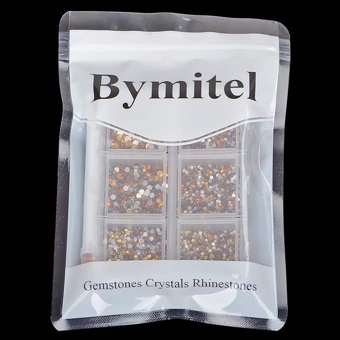 Bymitel 7200 Pieces 6 Mixed Sizes Glue Fix on Glass Rhinestones Round Crystal Gems Flatback for DIY Jewelry Making with one Picking Pen (6-Sizes 7200PCS, Topaz)