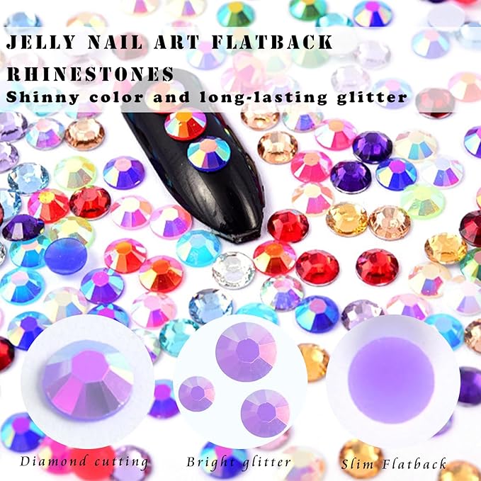 22800Pcs Jelly Rhinestones for Nail Art Flatback Purple Bulk Shiny DIY Nail Gems Decoration Resin Round Shape Crystal AB Rhinestones for Crafts