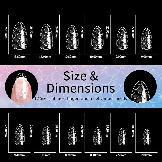 3D Diamond Shaped Polygel Nail, Extension Clear Full Cover False Nail Tips, Hybrid Gel Acrylic Nail, Diamond Fake Nails, 14 Sizes Building Artificial Press on Nail (Fish Scales 6, 140pcs)
