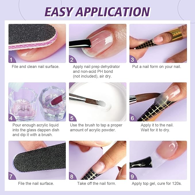 SAVILAND Acrylic Nail Kit Starter Set: Clear Acrylic Powder and Liquid Set With Brush, Forms, Tools for Extension, DIY Home Salon Application - Nail Kit for Beginners with Everything