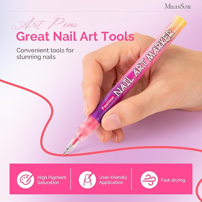 MelodySusie Nail Art Pens Set, 12 Colors 0.5MM Nail Polish Pens for Nail Art, Nail Dotting Tool, Drawing Pen for Nail Design, Manicure Nail Pens for Salon and DIY at Home