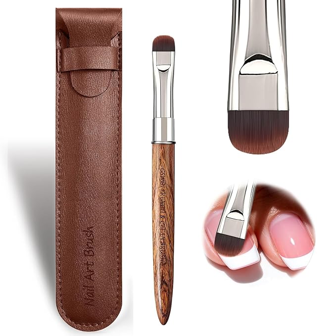 Nail Brush for French Tips and Clean Up | Gel Polish Brush with Wooden Handle & Storage Pouch (French Tip Brush（F18）)