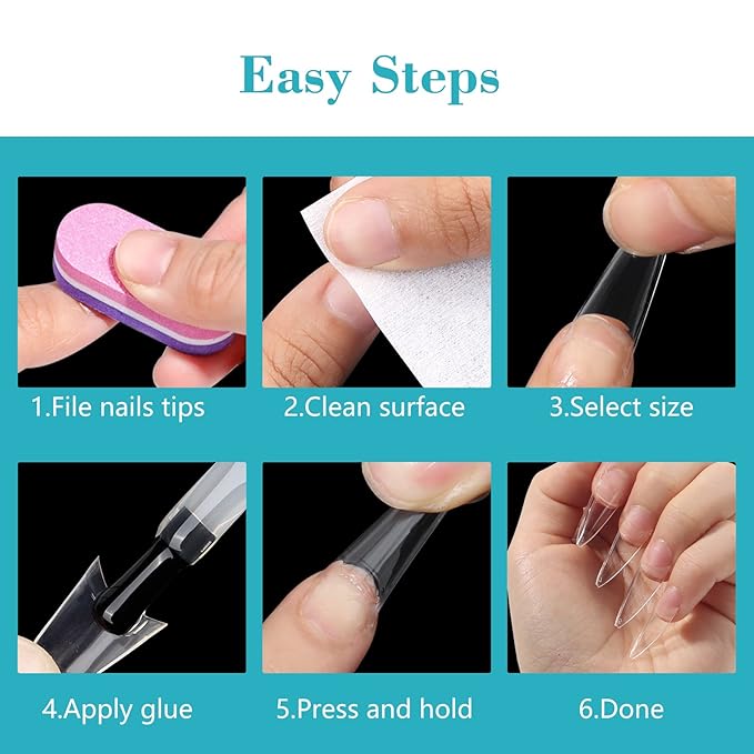 Lionvison 500PCS Clear Stiletto Nail Tips, Medium Wide Acrylic Nail Tip for Dip Powder, Half Cover False Nail Tip, French Tips Nail Extensions for Nail Salon, 10 Sizes Fake Nail Tips