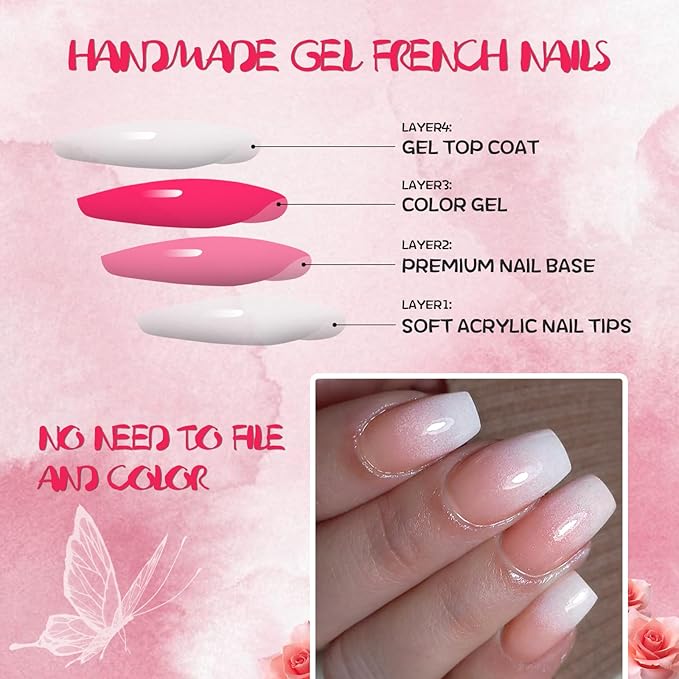 AddFavor 240pc Ombre Square Press on Nails Medium Fake Nails - Glue on Nails Square Acrylic Nails Press ons Nail Tips Medium Stick on Nails with Nail Glue and Adhesive Tabs for Women