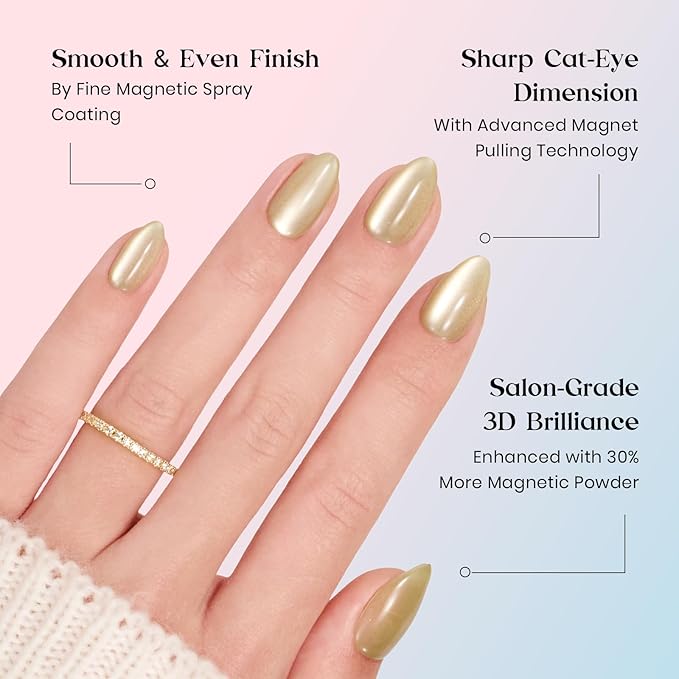 Beetles X Press Cat Eye Nails - Soda Aurora | 7 Colors Short Almond Press On Nails | 16 Sizes 224 Pcs Natural Salon Quality Soft Nail Gel Art DIY For Women
