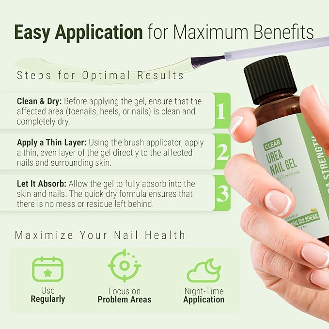 CLEAR Urea Nail Gel with Tea Tree Oil Made in USA – Night Time Formula -Softens, Hydrates & Repairs Nails –Urea Gel with Fast & Visible Results, Trusted by Health Professionals