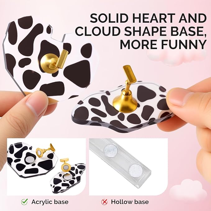 MelodySusie Nail Stand for Press Ons, Heart and Spotted Cloud Shape Magnetic Base for Painting Display Holder and Reusable Double-Sided Tape for Home DIY Salon Supplies