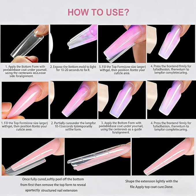Sandwich Dual Nail Form 256PCS16 SIZES,2026 METOOLS DIY New Acrylic Polygel, quick building & Straight Built-in Apex Dual Forms Molds Reusable Polygel Tips for Nail Extension (COFFIN)
