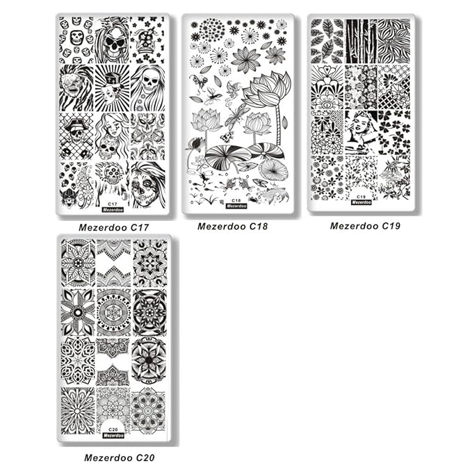 Mezerdoo 10Pcs Stainless Steel Nail Art Stamping Plates Various Patterns Nail Art Printer Tool Manicure Stencils for Halloween Christmas