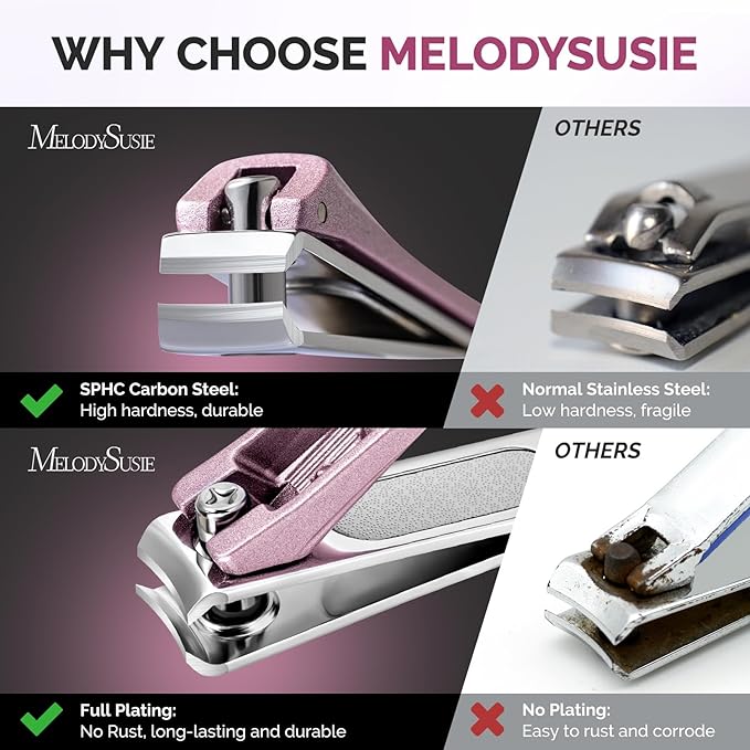MelodySusie Nail Clippers Set 4 in 1, Ultra Sharp Toenail Clippers with Glass Nail File Cuticle Scissors, Stainless Steel Nail Clippers for Women, Fingernail Clipper Cutter Manicure Set Gifts, Pink