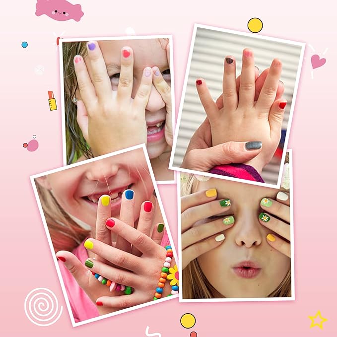 TOMICCA Kids Nail Polish Sets, 18 Pcs 100% Non Toxic Peel Off Water Based Safe Quick Dry Nail Polish Kit, Birthday Gifts Nail Paint Set for Girls with Nail Separator Stickers Kit (Ages 3+)