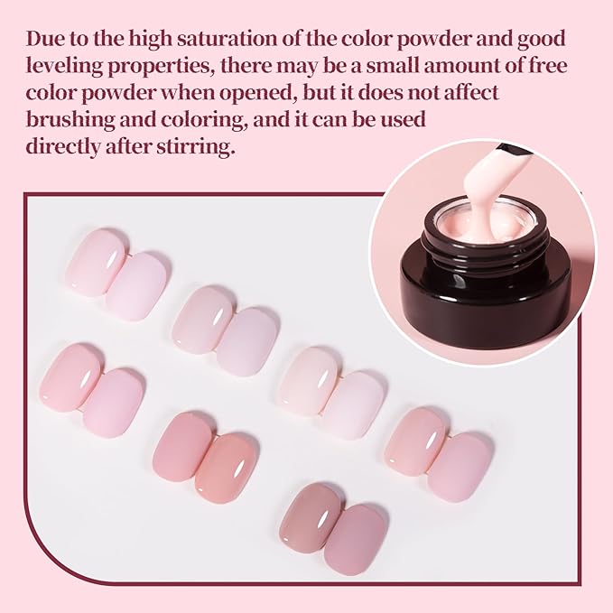ADHERE Pink Gel Nail Set - 7 Colors with Brush, French Manicure, Soak Off LED Gel Polish, Nail Art DIY Gift