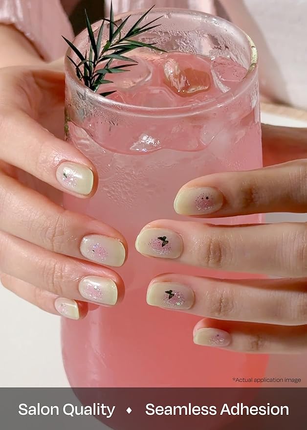 ohora Semi Cured Gel Nail Strips (N Guava Glint) - Works with Any Nail Lamps, Salon-Quality, Long Lasting, Easy to Apply & Remove - Includes 2 Prep Pads, Nail File & Wooden Stick