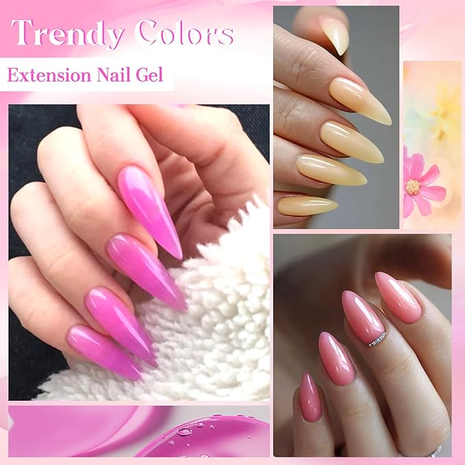 10PCS Pink Poly Nail Gel Kit Poly Extension Nail Gel Kit Skin Tones Nail Extension Set Manicure DIY Design Beginner Kit